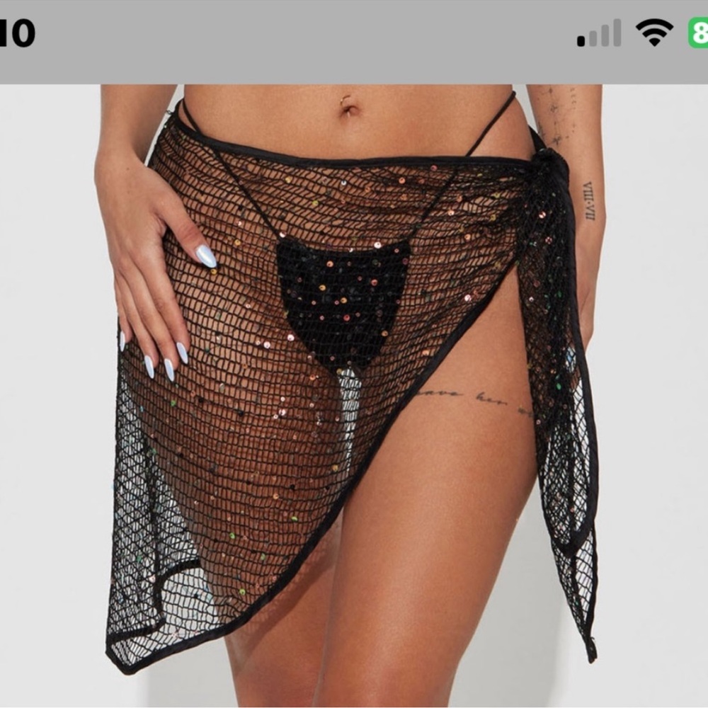 Fashion Nova Black Sequin Mesh Swim Cover-Up